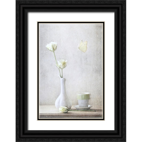 Soft White Petals Black Ornate Wood Framed Art Print with Double Matting by Devos, Delphine