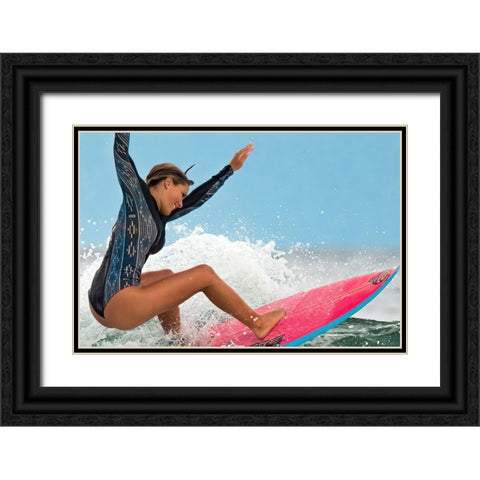 Happy Surfing 1 Black Ornate Wood Framed Art Print with Double Matting by Ranfuchs
