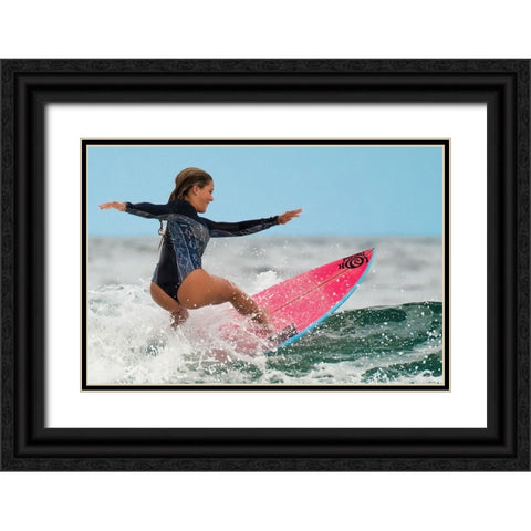 Happy Surfing 2 Black Ornate Wood Framed Art Print with Double Matting by Ranfuchs