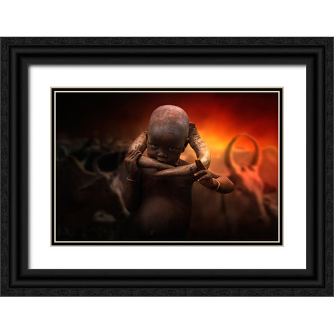 Mursi Child Black Ornate Wood Framed Art Print with Double Matting by Yosifov, Svetlin