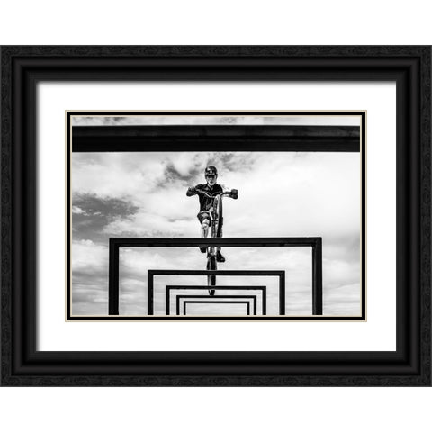 Trial Biker Black Ornate Wood Framed Art Print with Double Matting by SZABO, ATTILA