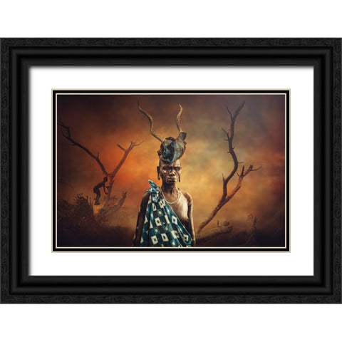 Woman Mursi Coloring Black Ornate Wood Framed Art Print with Double Matting by Yosifov, Svetlin