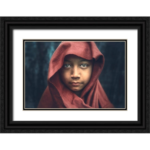 The Kind Monk Black Ornate Wood Framed Art Print with Double Matting by Rivera, Roberto