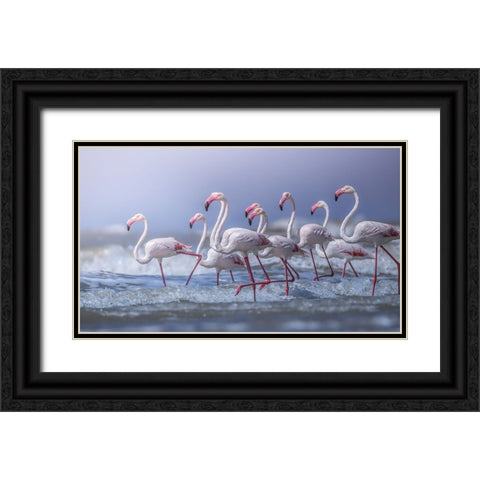 Beach Marathon Black Ornate Wood Framed Art Print with Double Matting by Wedpathak, Rahul