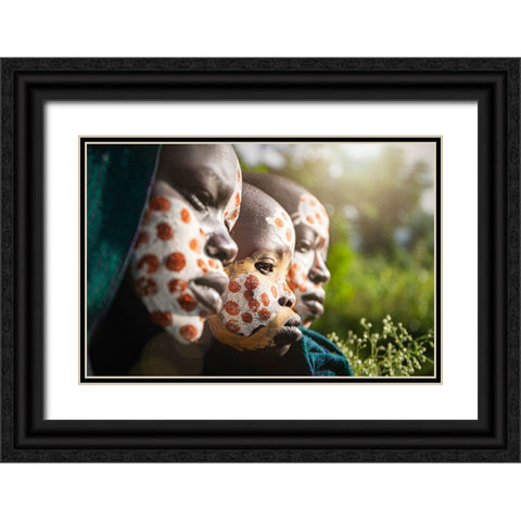 Three Surma,Ethiopia Black Ornate Wood Framed Art Print with Double Matting by Yosifov, Svetlin