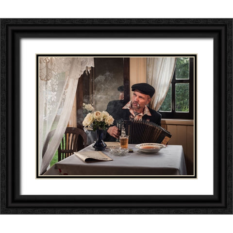 At Table Black Ornate Wood Framed Art Print with Double Matting by Cherkasov, Viktor