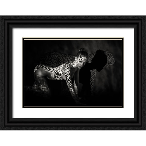 The Leopard Black Ornate Wood Framed Art Print with Double Matting by Yang, James
