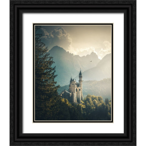 Neuschwanstein Castle Black Ornate Wood Framed Art Print with Double Matting by Cevik, Cuma
