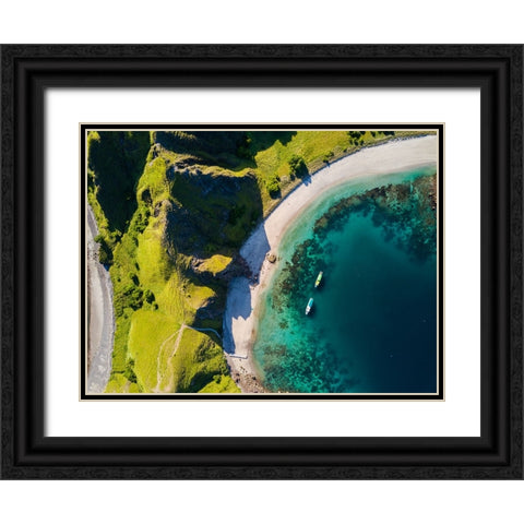 Two Boats Black Ornate Wood Framed Art Print with Double Matting by Chandra, Suwandi