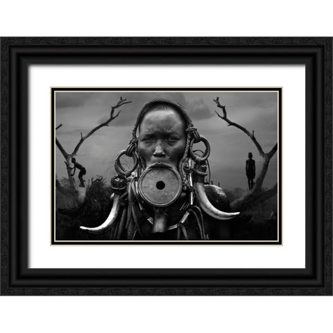 Portrait Woman Mursi Black Ornate Wood Framed Art Print with Double Matting by Yosifov, Svetlin