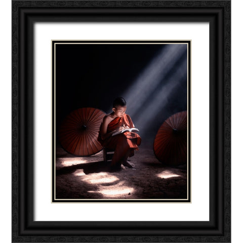 Monk Black Ornate Wood Framed Art Print with Double Matting by Mikael, Fira