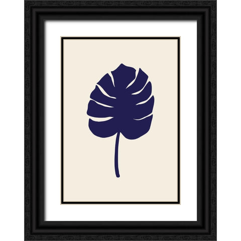 Monstera Leaf Dark Blue Black Ornate Wood Framed Art Print with Double Matting by 1x Studio