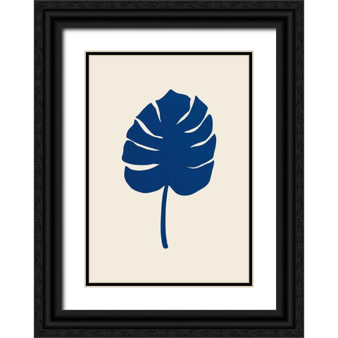 Monstera Canvas Blue Black Ornate Wood Framed Art Print with Double Matting by 1x Studio
