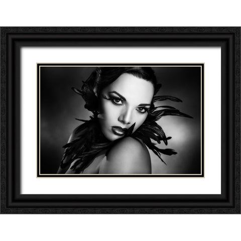 The Black Feathers Black Ornate Wood Framed Art Print with Double Matting by Tambe, Peppe