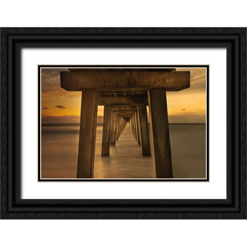 Sunset Under The Pier Black Ornate Wood Framed Art Print with Double Matting by Cai, James