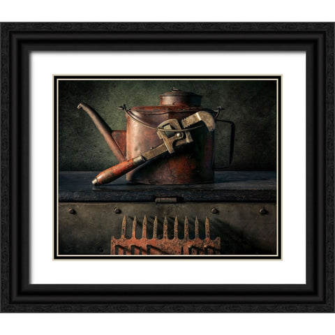 Resting Tools Black Ornate Wood Framed Art Print with Double Matting by Kinney, Jon