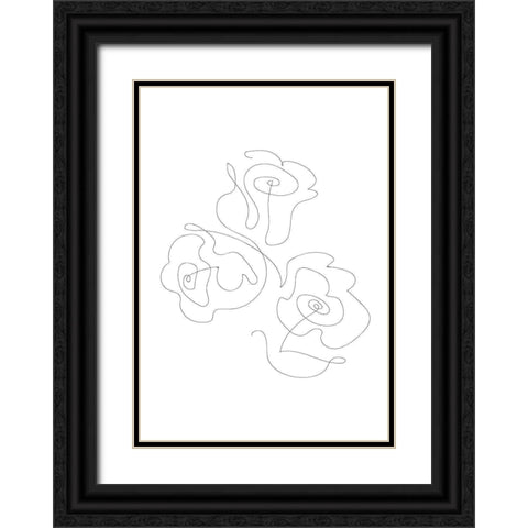 Three Roses 02 Black Ornate Wood Framed Art Print with Double Matting by 1x Studio II