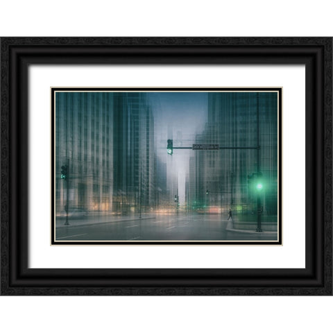 Gw ... Green Wave Black Ornate Wood Framed Art Print with Double Matting by Schleicher-Schwarz, Roswitha