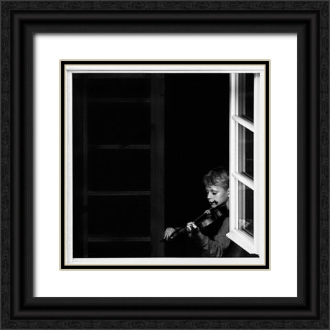 Violinist In The Window Black Ornate Wood Framed Art Print with Double Matting by Jikharev, Alexander