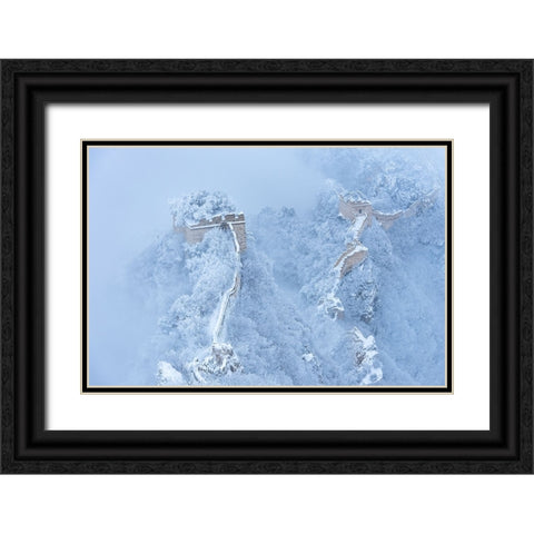 The Great Wall In Ice And Snow Black Ornate Wood Framed Art Print with Double Matting by Simoon