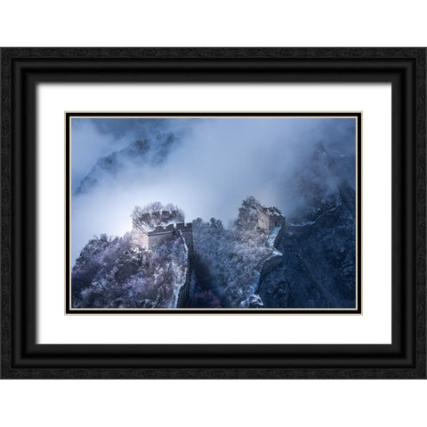 Peach Blossom Snow Of The Great Wall Black Ornate Wood Framed Art Print with Double Matting by Simoon
