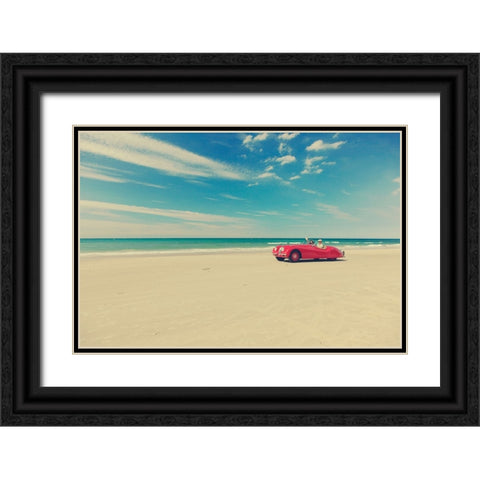 The Red Car Black Ornate Wood Framed Art Print with Double Matting by Della Latta, Massimo