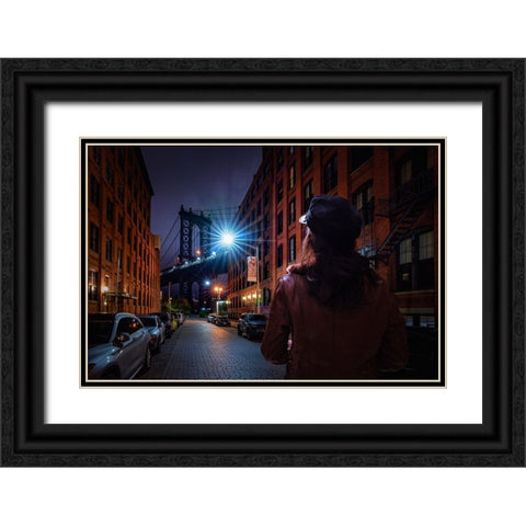 Manhattan Bridge Black Ornate Wood Framed Art Print with Double Matting by Foto, Patrick