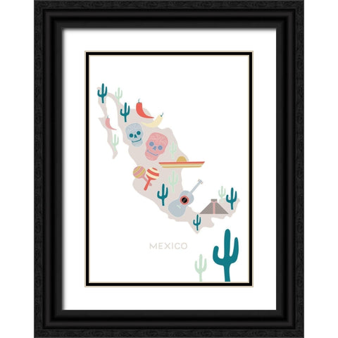Mexico Map No 1 Black Ornate Wood Framed Art Print with Double Matting by 1x Studio II