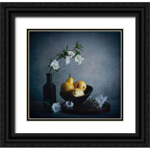 Pears A Flowers Black Ornate Wood Framed Art Print with Double Matting by Zhou, Fangping