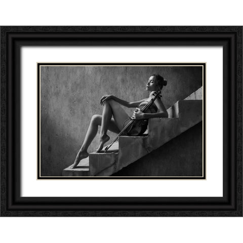 The Violist Black Ornate Wood Framed Art Print with Double Matting by Kisworo, Sebastian