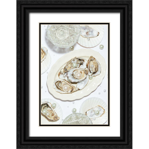 Oysters a Pearls No 03 Black Ornate Wood Framed Art Print with Double Matting by 1x Studio III