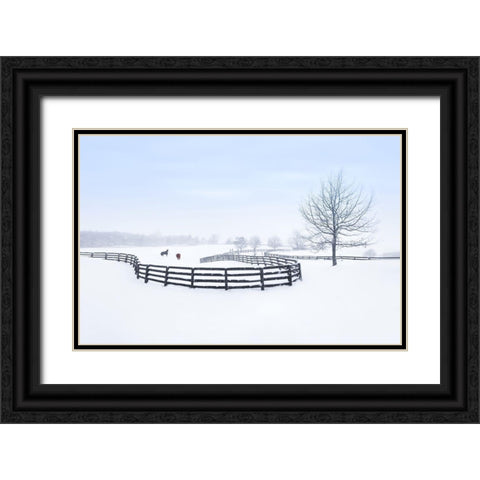 Winter Farm Black Ornate Wood Framed Art Print with Double Matting by Deng, Larry