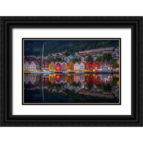 Colourful Bergen Black Ornate Wood Framed Art Print with Double Matting by Jabeen, Rana