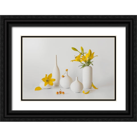 Blooming Lily And Sweet Cherry Black Ornate Wood Framed Art Print with Double Matting by Jacobs, Lydia