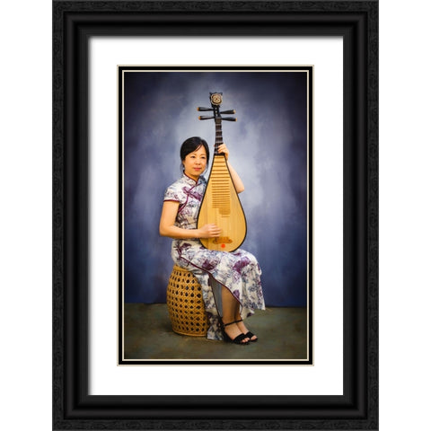 Pipa Black Ornate Wood Framed Art Print with Double Matting by Yu, Lucy
