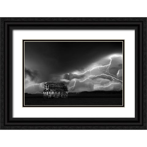 A Night Of Nightning Black Ornate Wood Framed Art Print with Double Matting by Su, Yuan