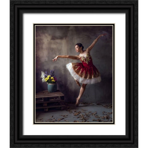 Ballerina Black Ornate Wood Framed Art Print with Double Matting by Mikael, Fira