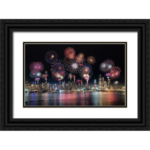 Firework In New York City Black Ornate Wood Framed Art Print with Double Matting by Dai, Wei