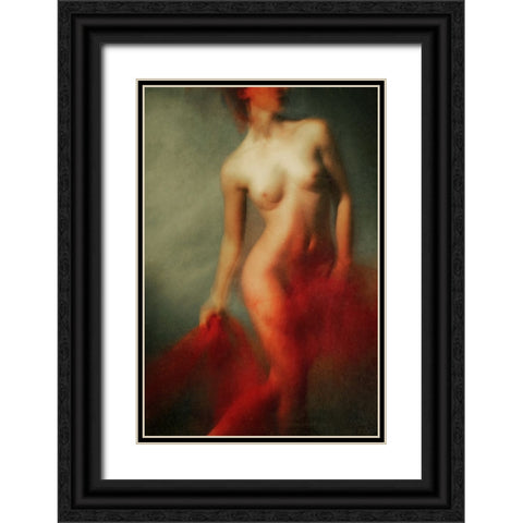 Red I Black Ornate Wood Framed Art Print with Double Matting by miriana