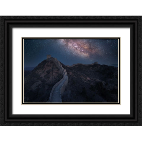 The Night Of The Great Wall Black Ornate Wood Framed Art Print with Double Matting by Simoon