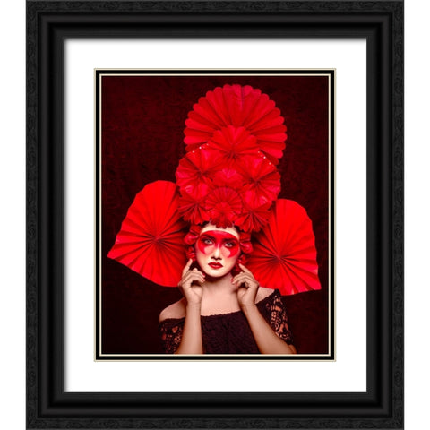 Chinese Red Art Black Ornate Wood Framed Art Print with Double Matting by Mukherjee, Debarghya