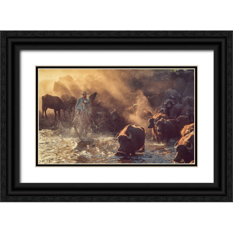 The Buffalo Shepherd Black Ornate Wood Framed Art Print with Double Matting by Aktar, Meric
