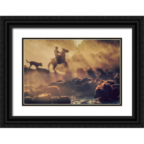 The Buffalo Shepherd Black Ornate Wood Framed Art Print with Double Matting by Aktar, Meric