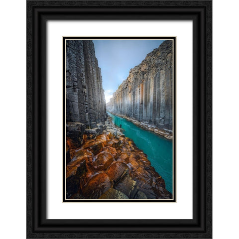 Stuadlagil Black Ornate Wood Framed Art Print with Double Matting by Heinz, Timo
