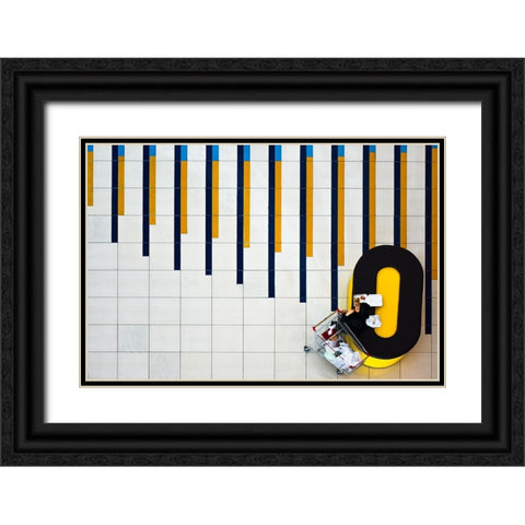 Yellow And Blue Black Ornate Wood Framed Art Print with Double Matting by Gholami, Mohadese
