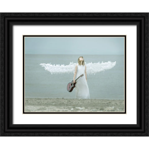 Shopping Bag Angel Black Ornate Wood Framed Art Print with Double Matting by Ugachi, Takako