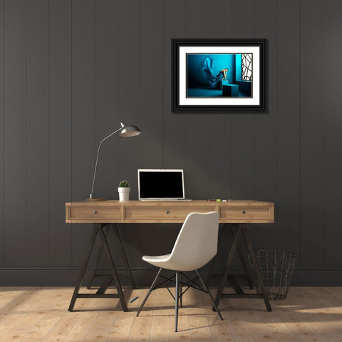 Feel Blue Black Ornate Wood Framed Art Print with Double Matting by Pratikto, Lita