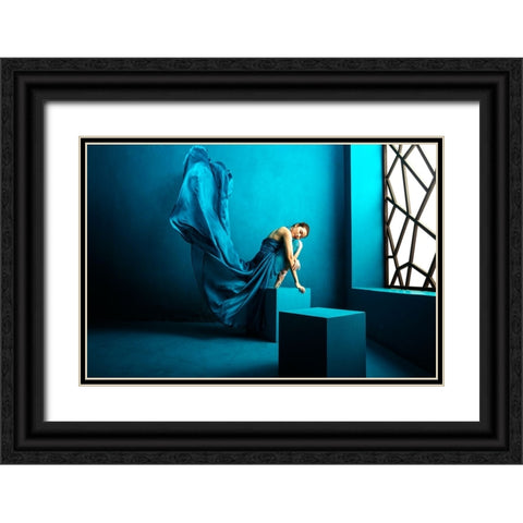Feel Blue Black Ornate Wood Framed Art Print with Double Matting by Pratikto, Lita
