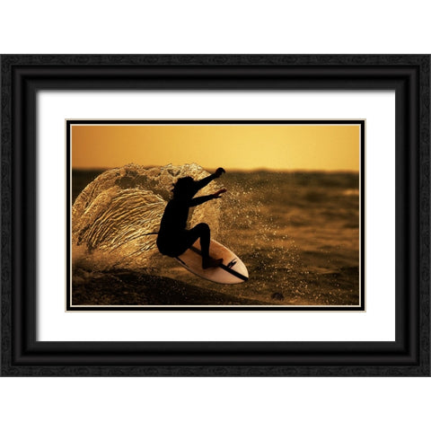 Surfer At Sunset Black Ornate Wood Framed Art Print with Double Matting by Yuval