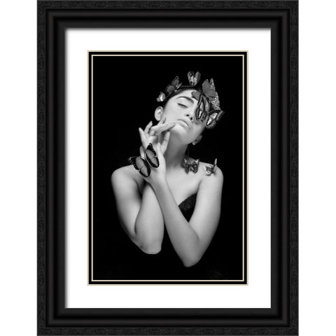 PASSION OF ELEGANCE IN MONOCHROME Black Ornate Wood Framed Art Print with Double Matting by Samanta, Joyraj